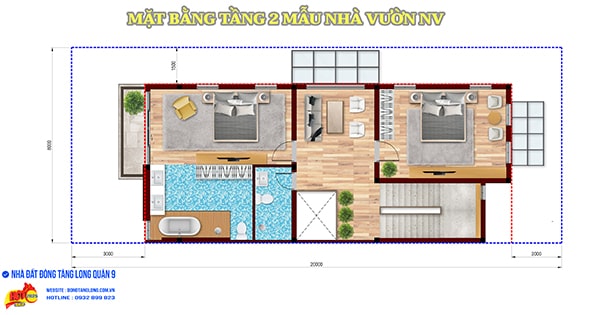 Mặt bằng tầng 2 mẫu nhà vườn NV