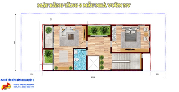 Mặt bằng tầng 3 mẫu nhà vườn NV