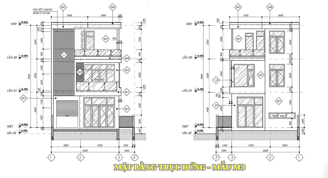 Mặt bằng trục đứng mẫu M3
