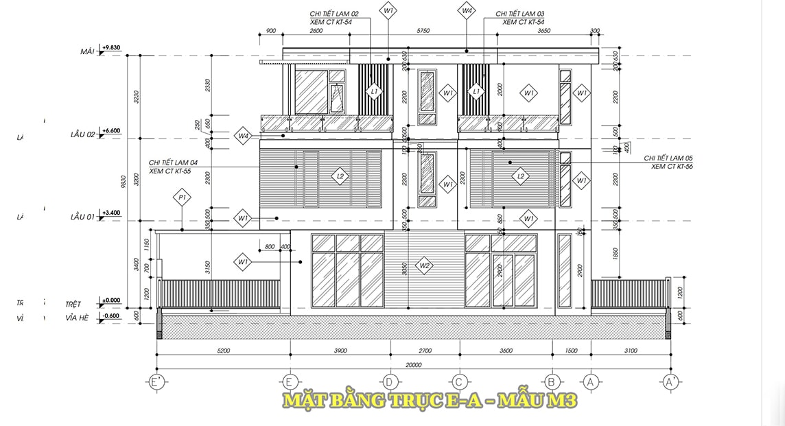 Mặt bằng trục AE mẫu M3