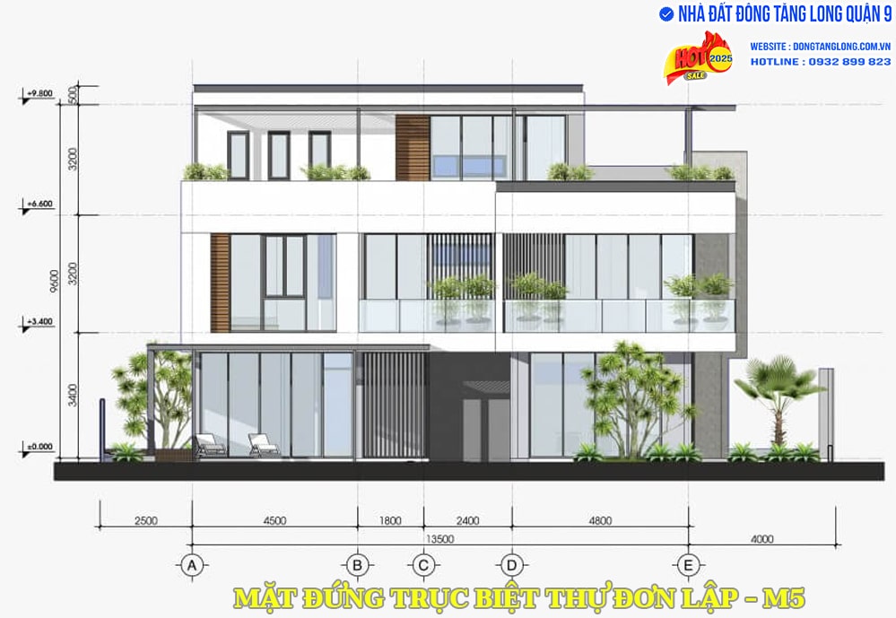 Mặt đứng biệt thự đơn lập M5