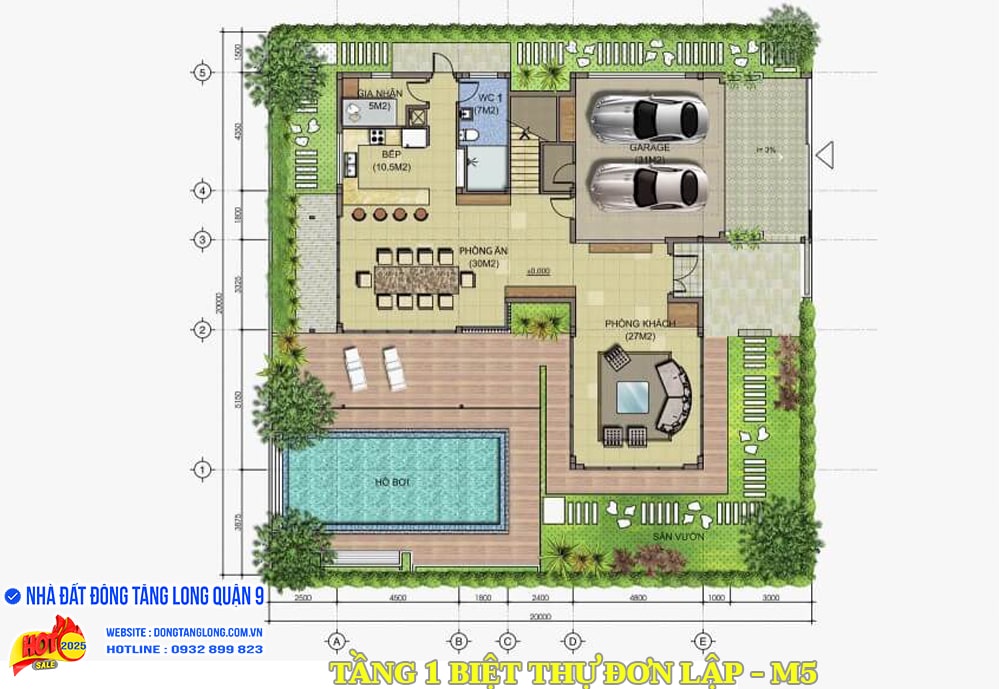 Tầng 1 biệt thự đơn lập Đông Tăng Long