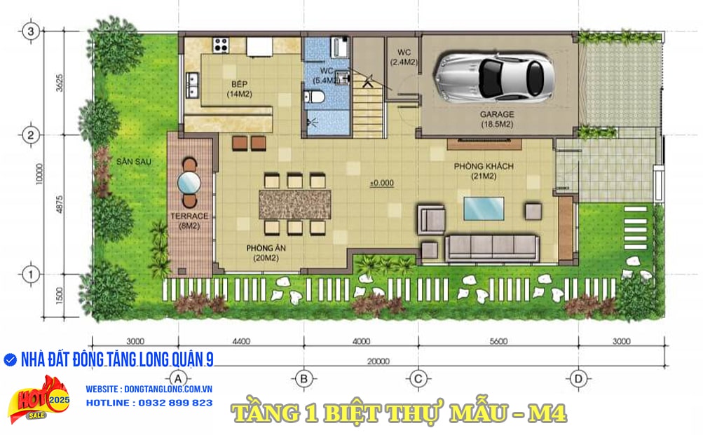 Tầng 1 biệt thự song lập M4