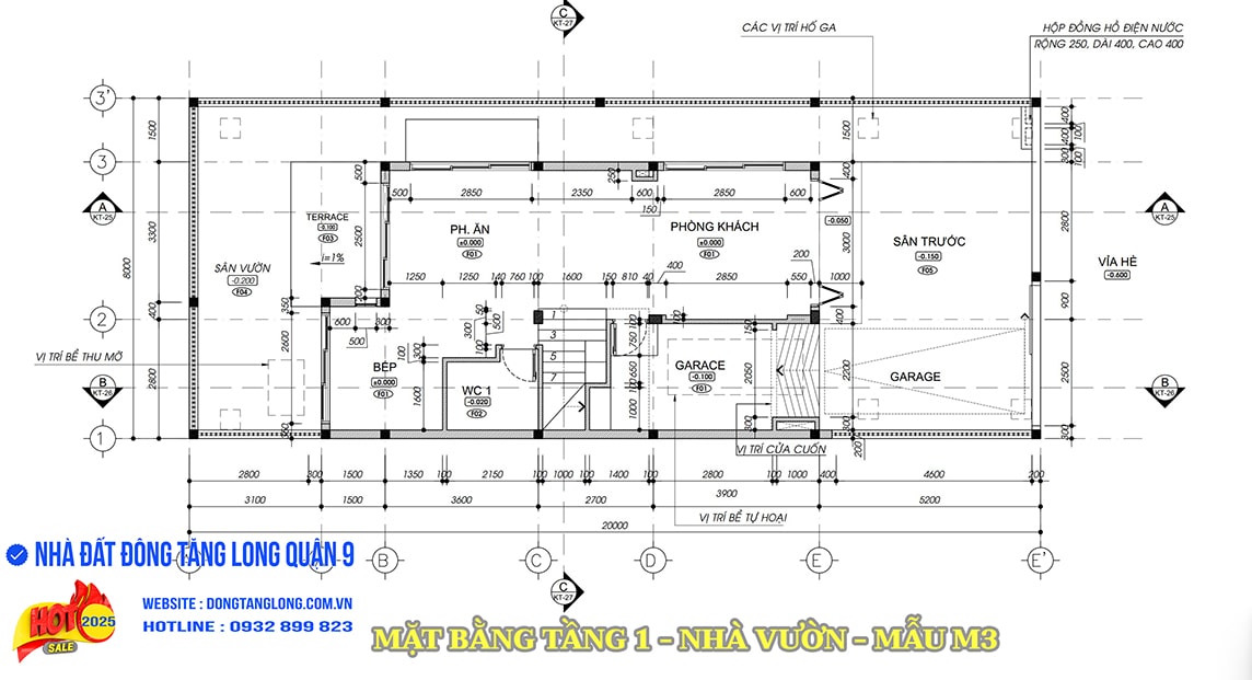 Tầng 1 nhà vườn mẫu M3
