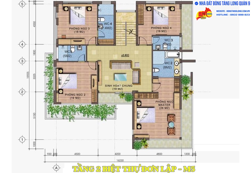 Tầng 2 biệt thự đơn lập Đông Tăng Long
