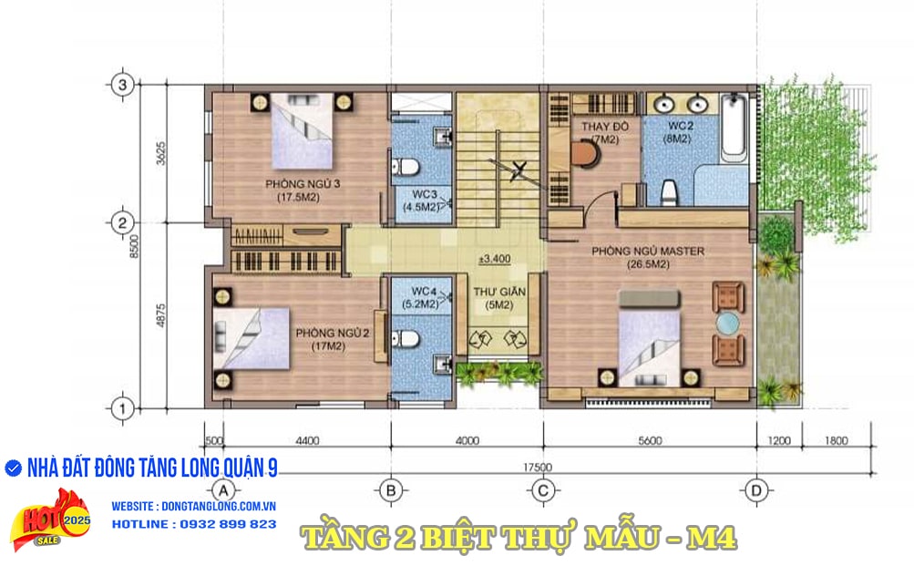Tầng 2 biệt thự song lập M4