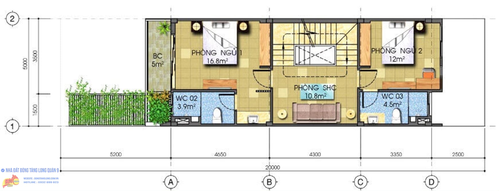 Tầng 2 nhà phố Đông Tăng Long
