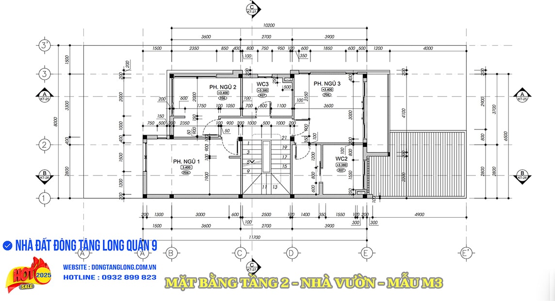 Tầng 2 nhà vườn mẫu M3