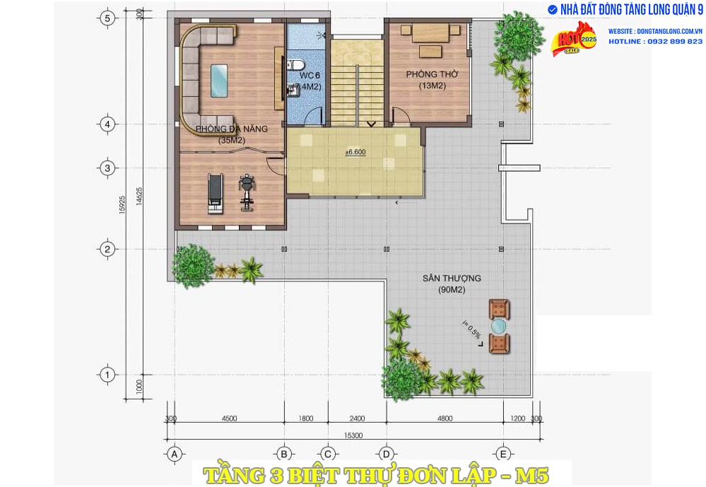 Tầng 3 biệt thự đơn lập Đông Tăng Long