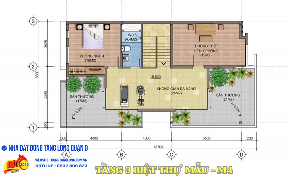 Tầng 3 biệt thự song lập M4