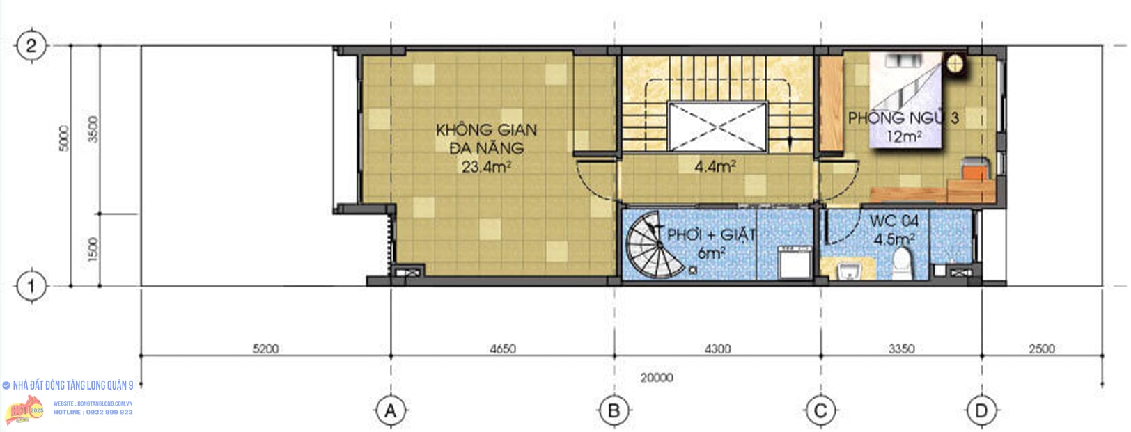 Tầng 3 nhà phố Đông Tăng Long