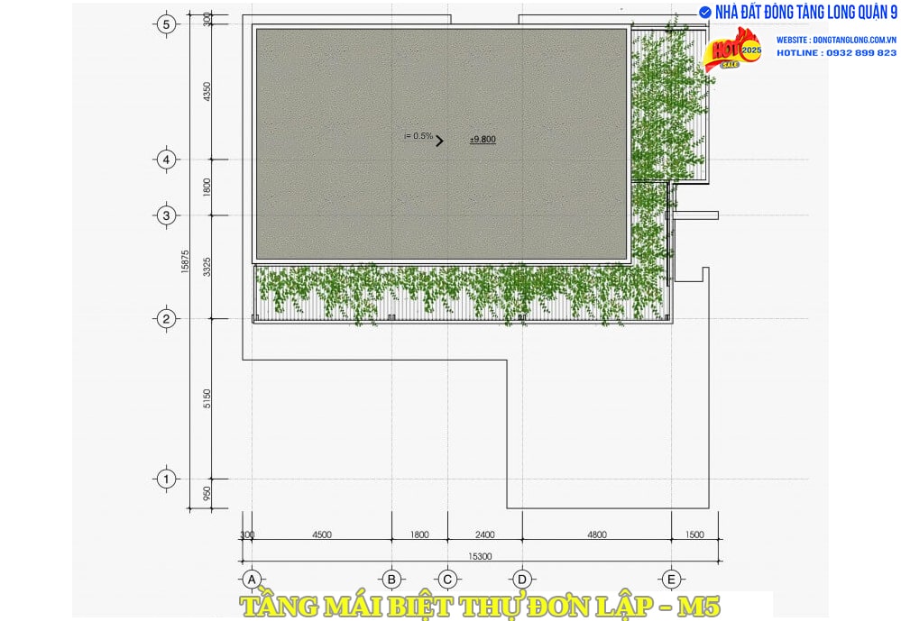Tầng mái biệt thự đơn lập Đông Tăng Long