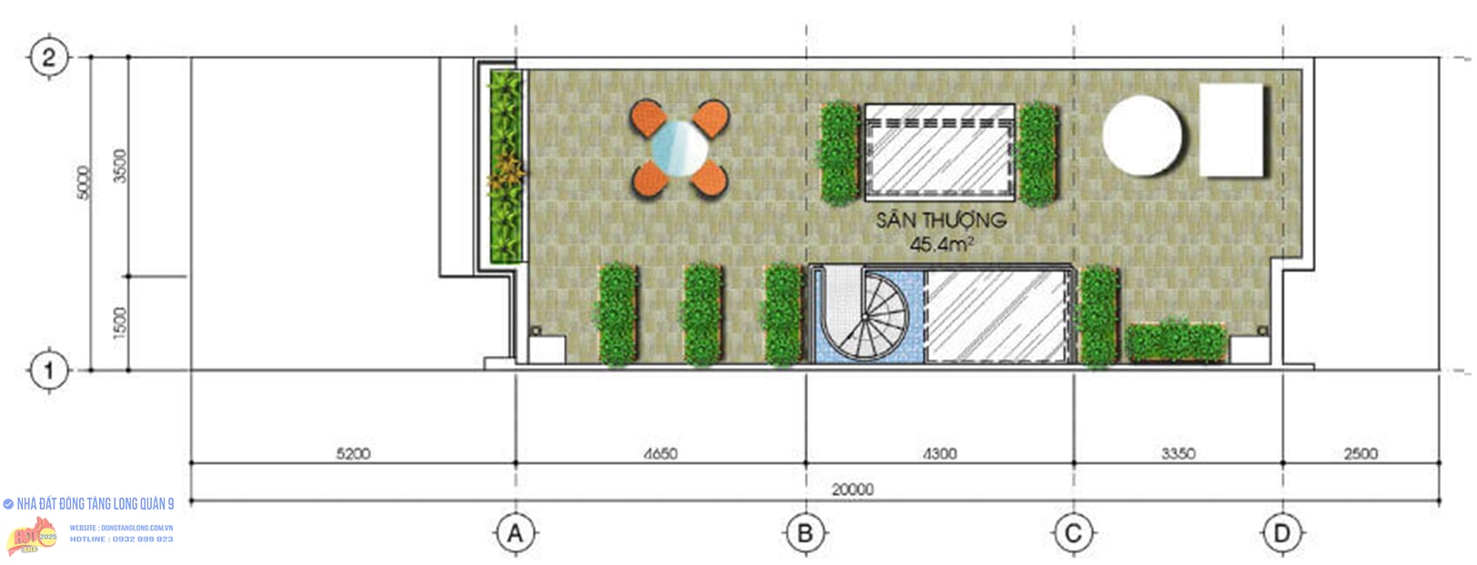 Tầng mái nhà phố Đông Tăng Long